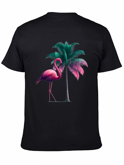 Tropical Flamingo Palm Tree Graphic T-Shirt