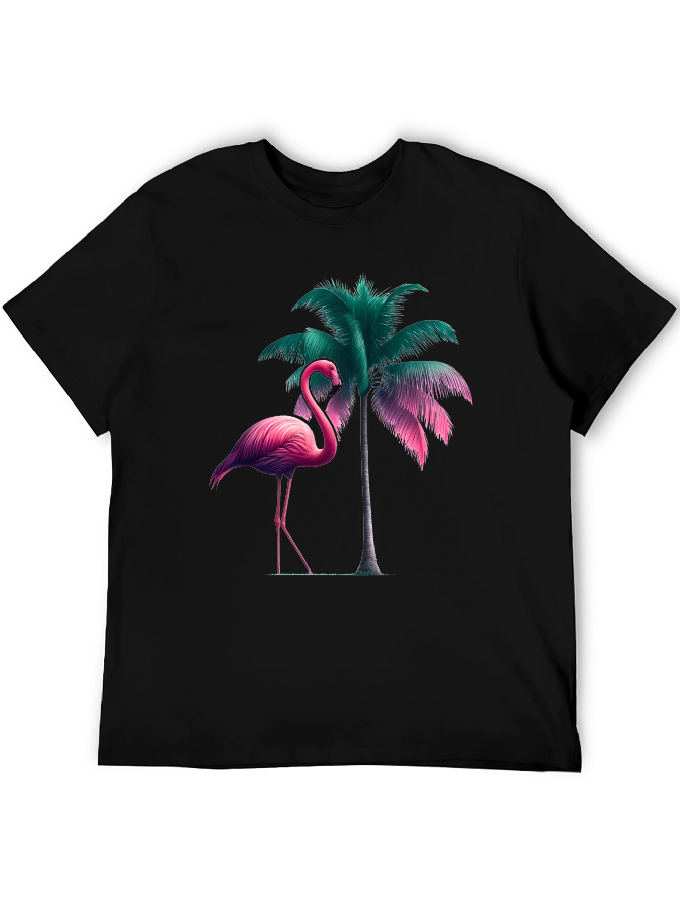 Tropical Flamingo Palm Tree Graphic T-Shirt