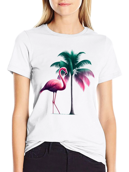 Tropical Flamingo Palm Tree Graphic T-Shirt