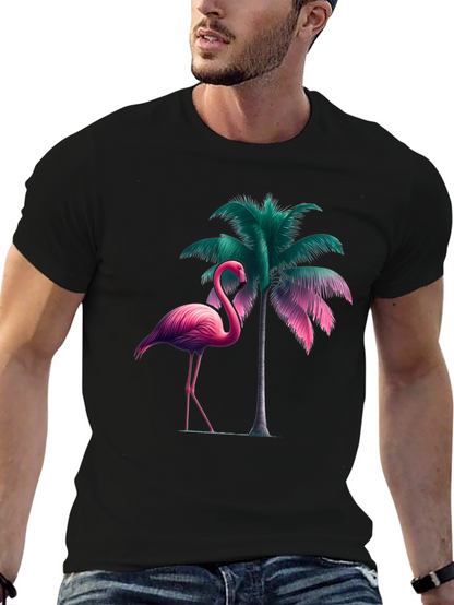 Tropical Flamingo Palm Tree Graphic T-Shirt