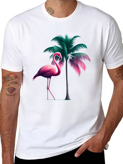 Tropical Flamingo Palm Tree Graphic T-Shirt
