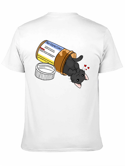 Antidepressant Cat Pill Bottle Graphic T-Shirt
