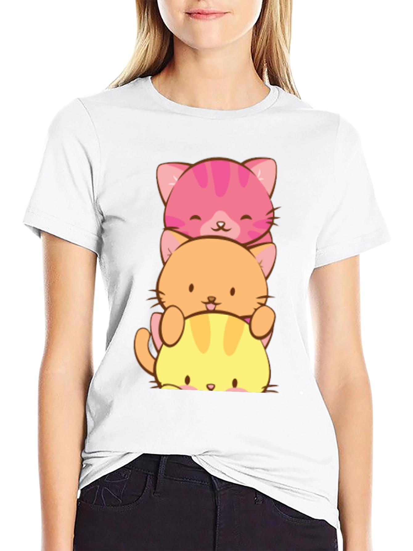 Stacked Cat T-Shirt - Cute Kawaii Design