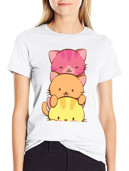 Stacked Cat T-Shirt - Cute Kawaii Design