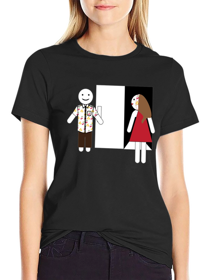 Novelty T-Shirt: Stick Figure Couple at Door