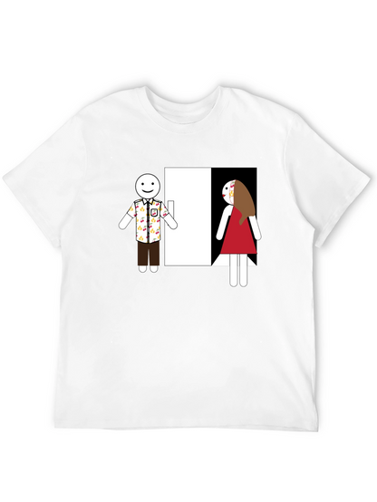 Novelty T-Shirt: Stick Figure Couple at Door