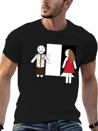 Novelty T-Shirt: Stick Figure Couple at Door