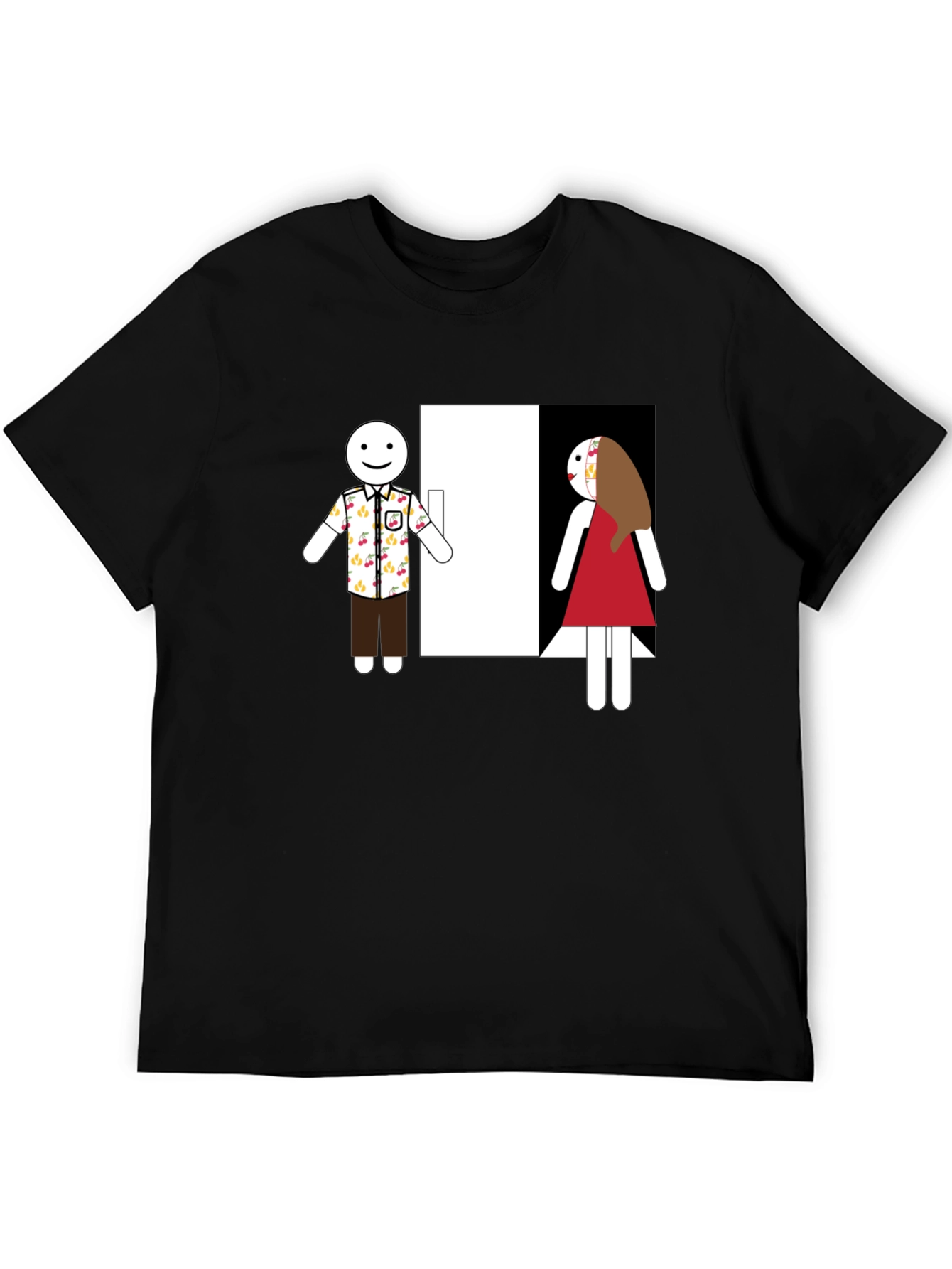 Novelty T-Shirt: Stick Figure Couple at Door