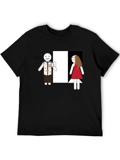 Novelty T-Shirt: Stick Figure Couple at Door