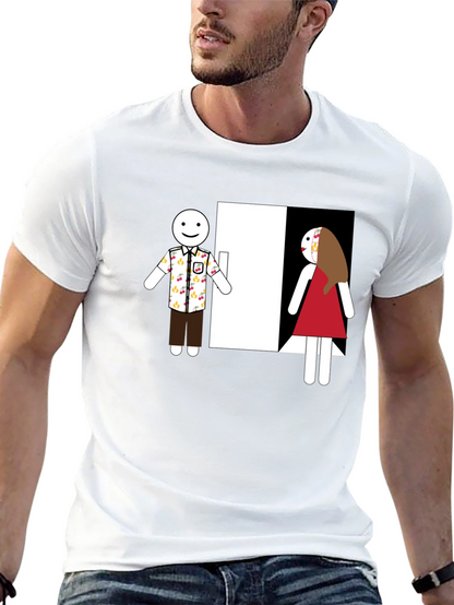Novelty T-Shirt: Stick Figure Couple at Door