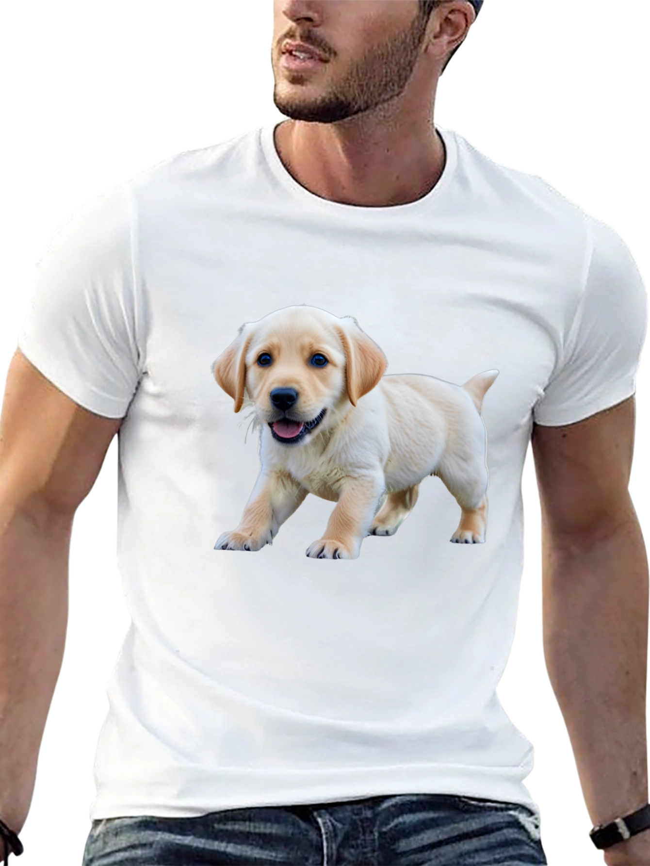 Cute Labrador Puppy Graphic Black T-Shirt