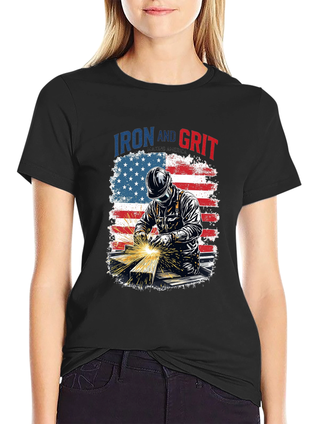 Iron and Grit Welder T-Shirt - Patriotic Design