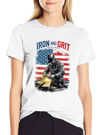 Iron and Grit Welder T-Shirt - Patriotic Design