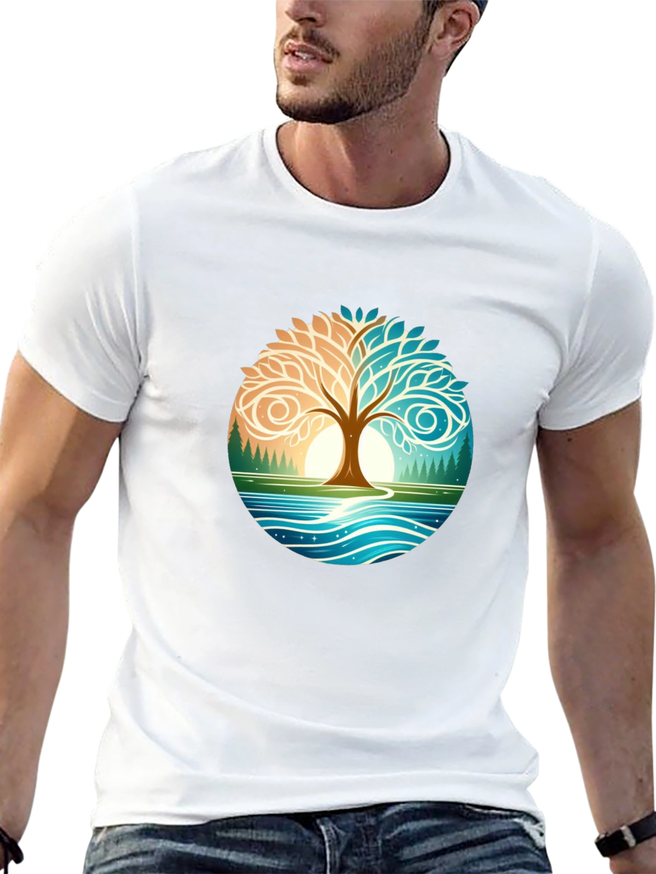 Yin Yang Tree Nature Graphic T-Shirt