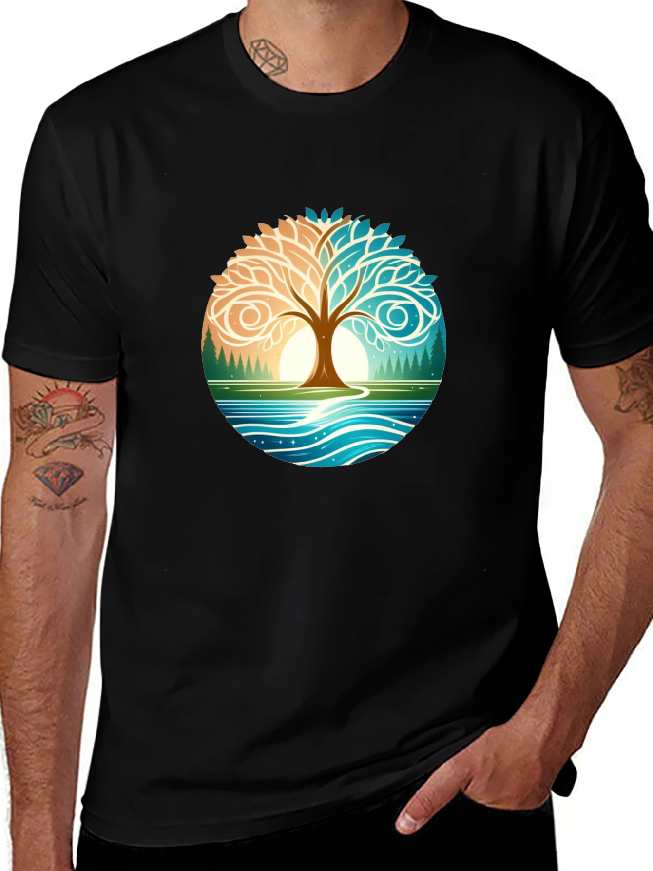 Yin Yang Tree Nature Graphic T-Shirt