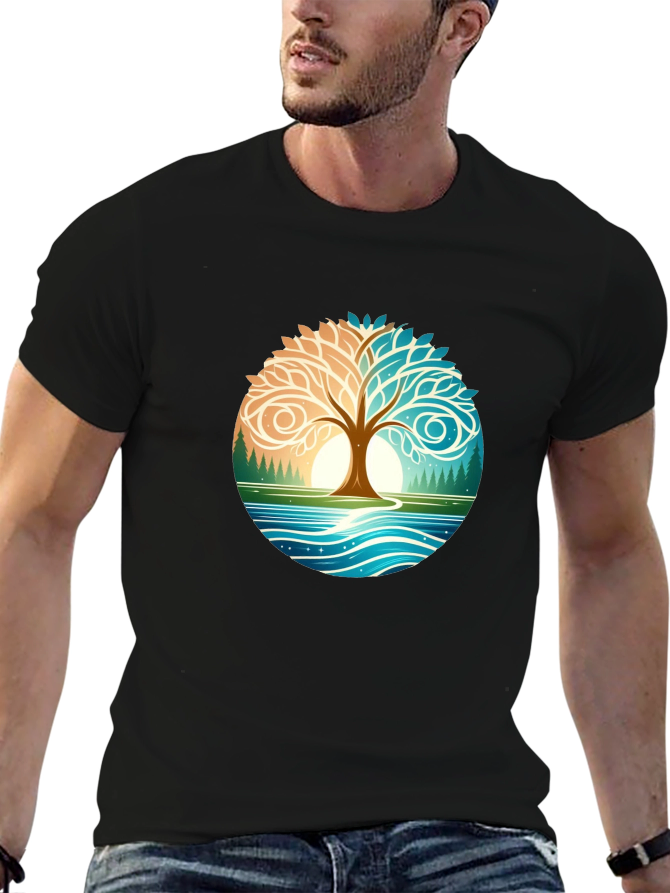 Yin Yang Tree Nature Graphic T-Shirt