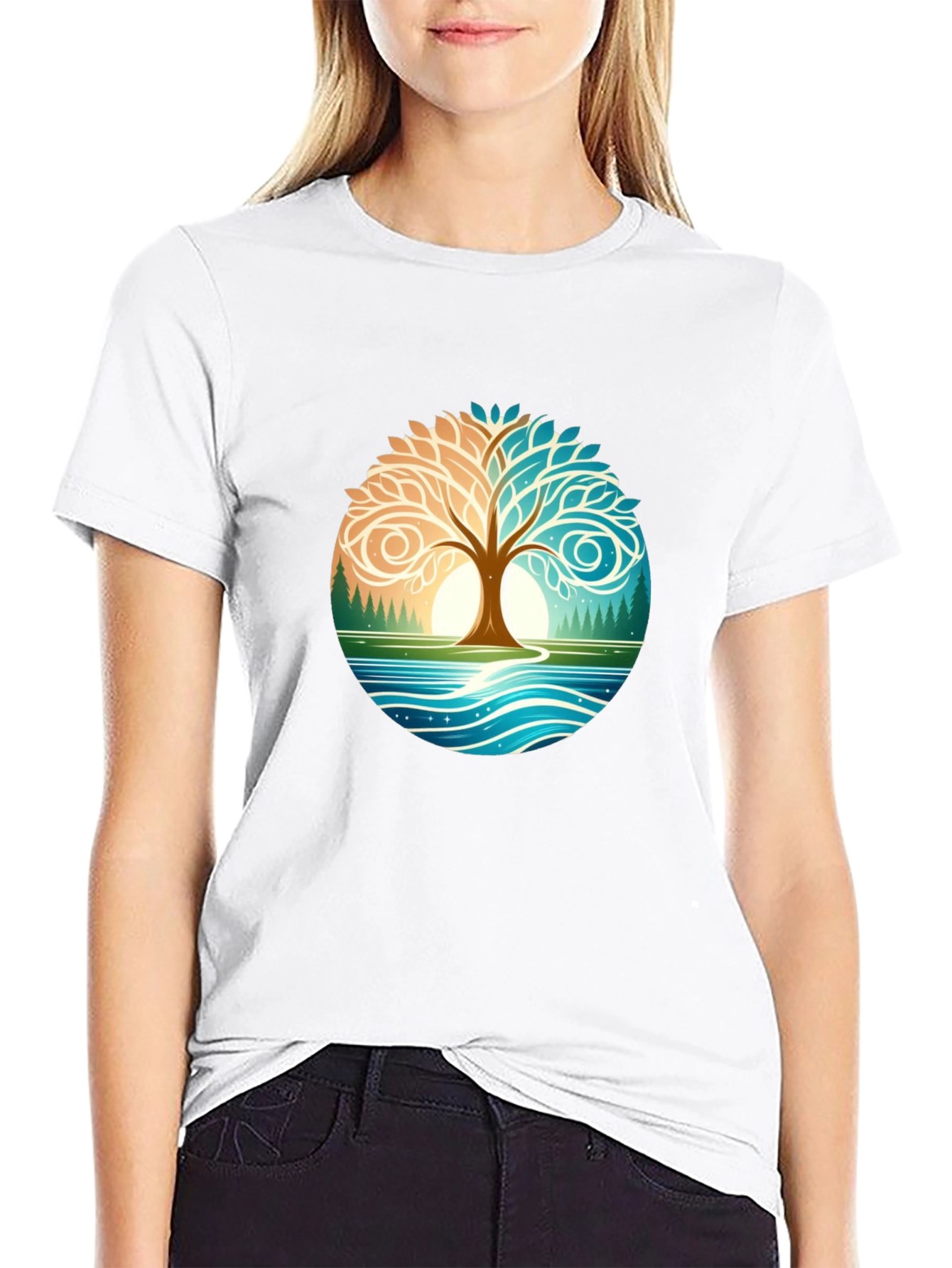 Yin Yang Tree Nature Graphic T-Shirt