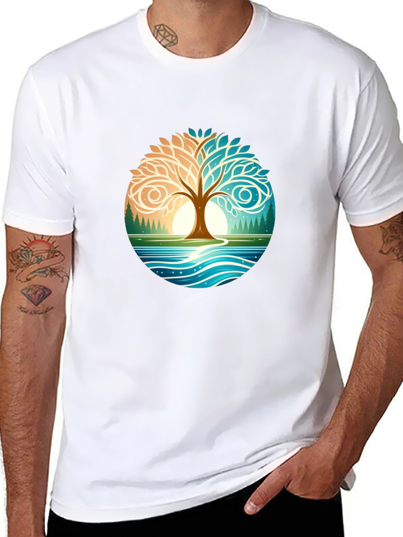 Yin Yang Tree Nature Graphic T-Shirt