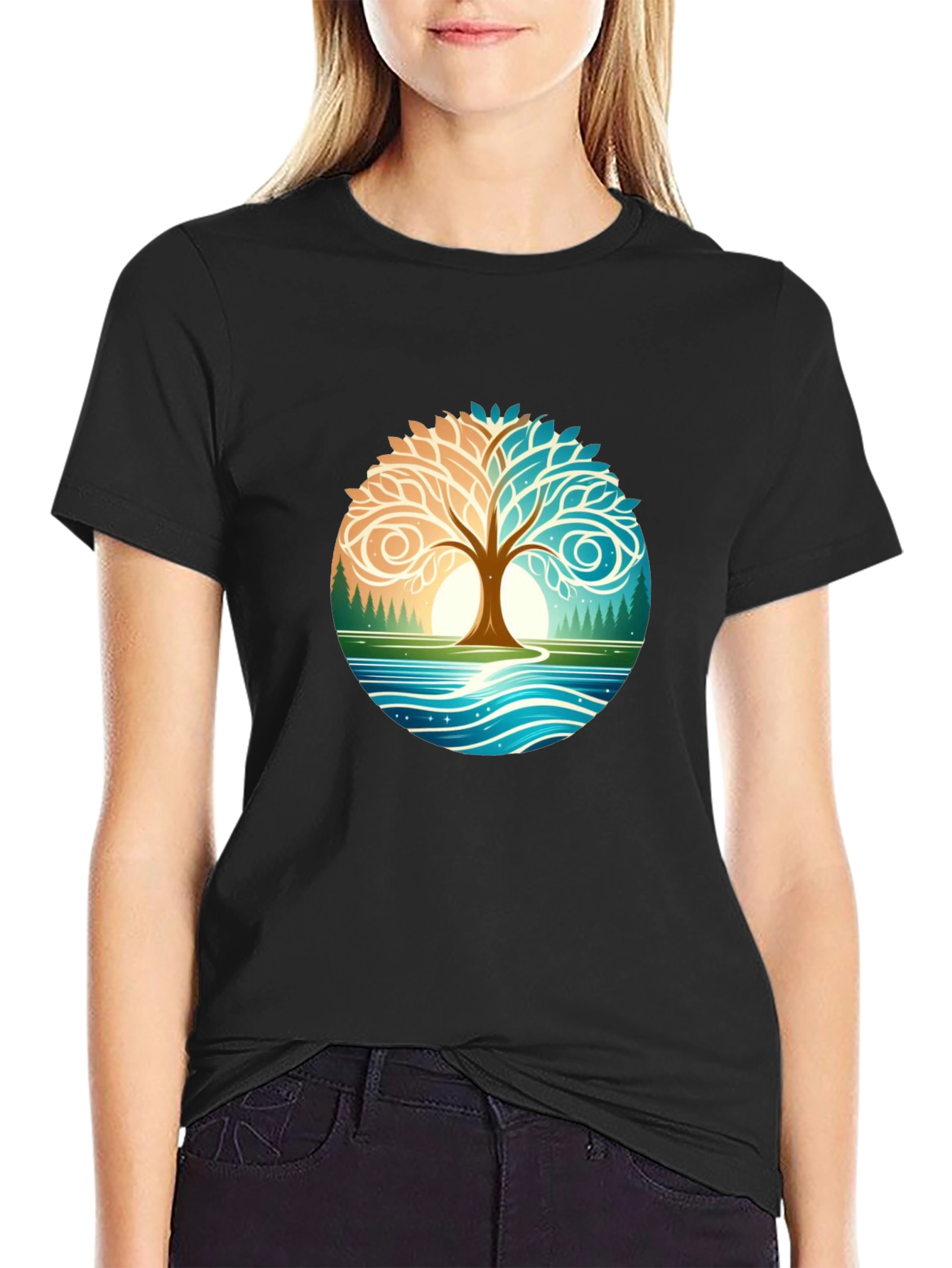 Yin Yang Tree Nature Graphic T-Shirt