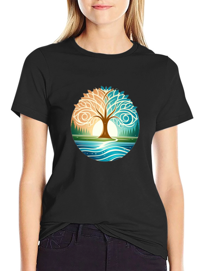 Yin Yang Tree Nature Graphic T-Shirt