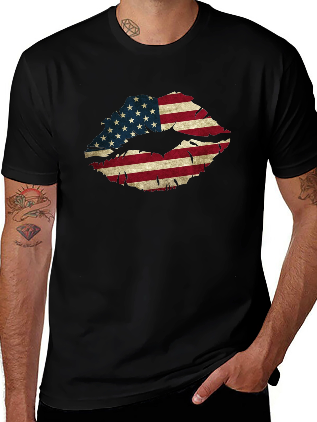 American Flag Lips Graphic T-Shirt