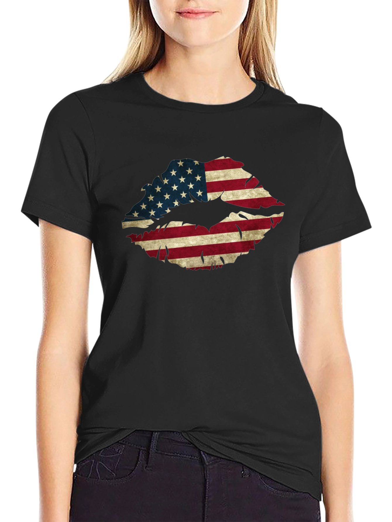 American Flag Lips Graphic T-Shirt