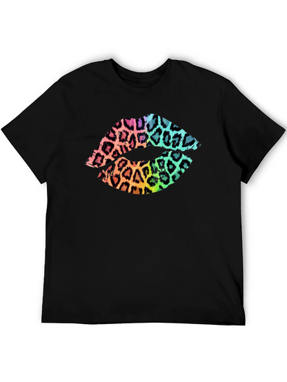Leopard Print Lips Graphic Tee - Mens Black T-Shirt