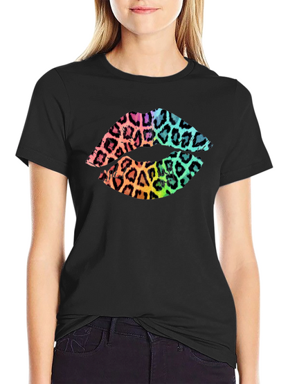 Leopard Print Lips Graphic Tee - Mens Black T-Shirt