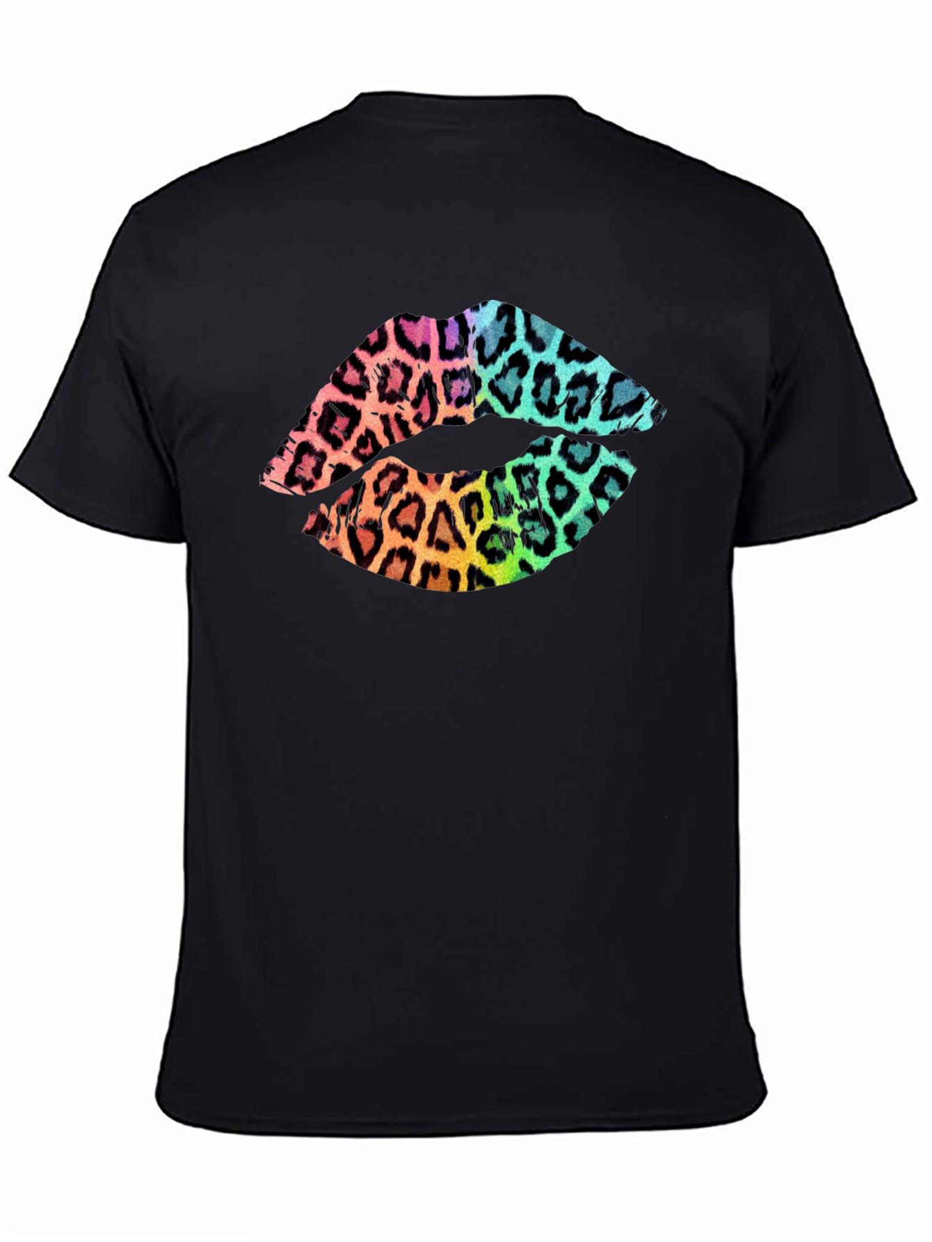 Leopard Print Lips Graphic Tee - Mens Black T-Shirt