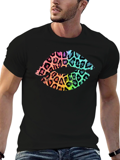 Leopard Print Lips Graphic Tee - Mens Black T-Shirt