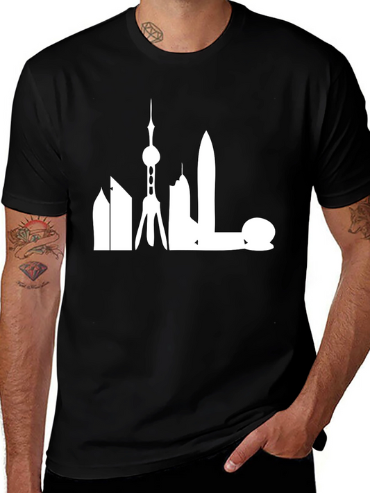 Shanghai Skyline Graphic Tee - Modern Cityscape Shirt