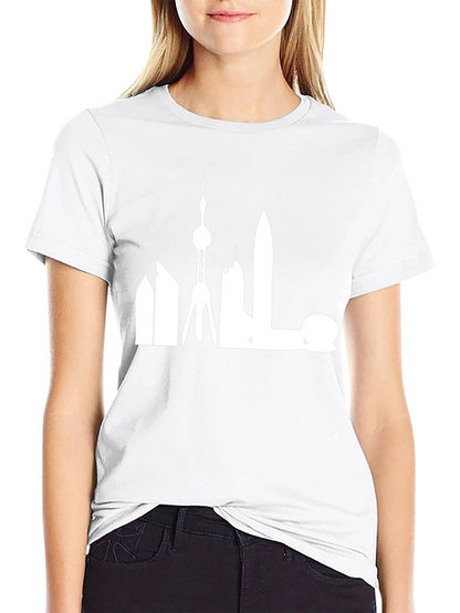 Shanghai Skyline Graphic Tee - Modern Cityscape Shirt