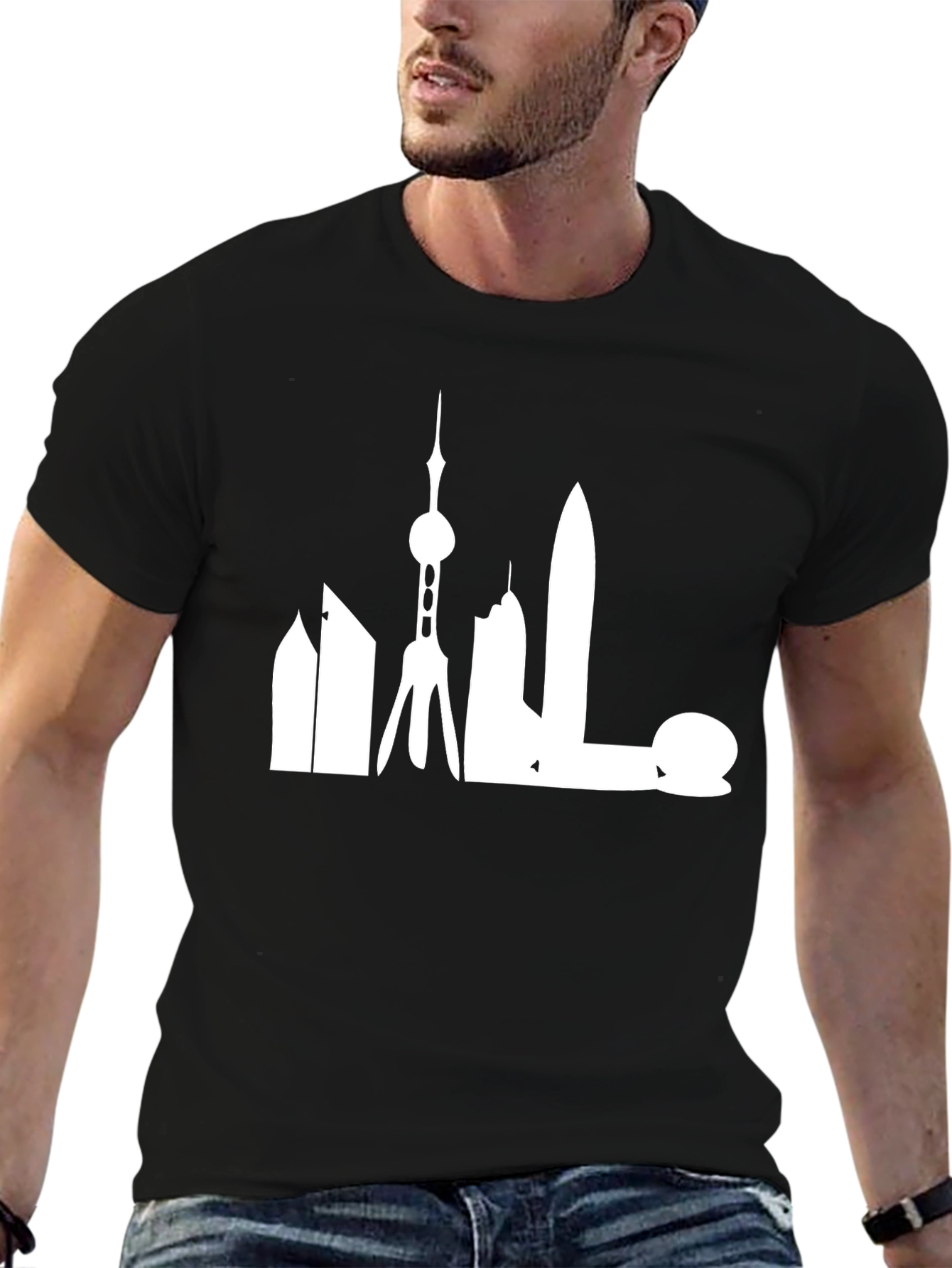 Shanghai Skyline Graphic Tee - Modern Cityscape Shirt