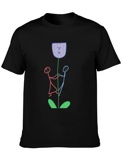 Whimsical Flower T-Shirt - Stick Figure Art