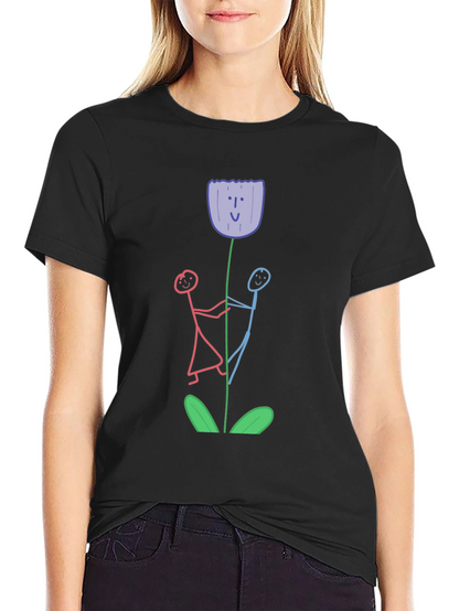 Whimsical Flower T-Shirt - Stick Figure Art