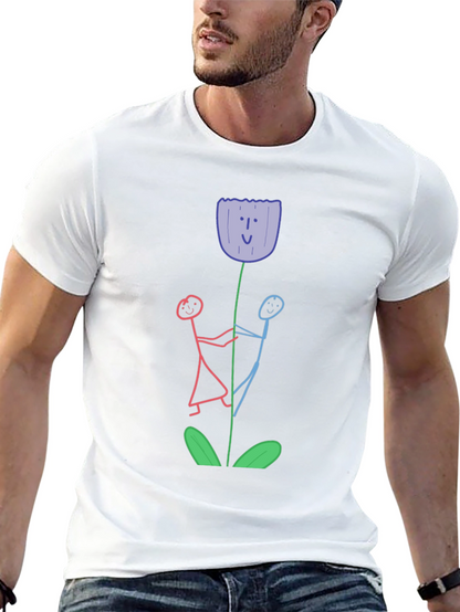 Whimsical Flower T-Shirt - Stick Figure Art