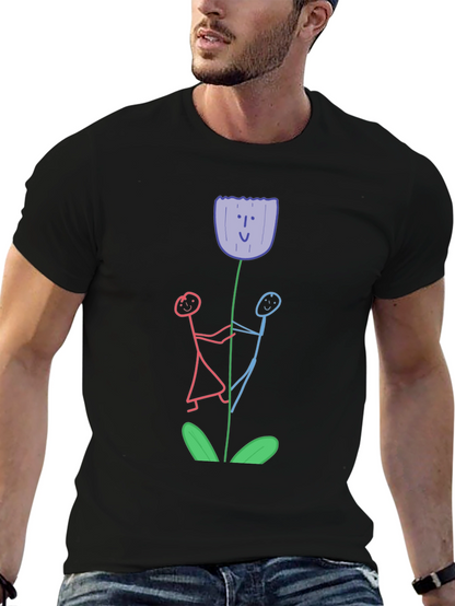 Whimsical Flower T-Shirt - Stick Figure Art
