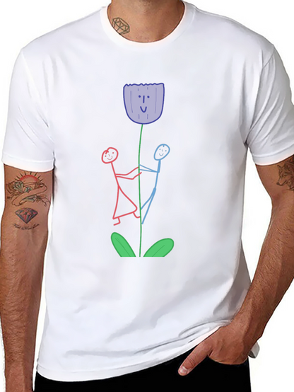 Whimsical Flower T-Shirt - Stick Figure Art
