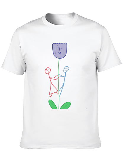 Whimsical Flower T-Shirt - Stick Figure Art