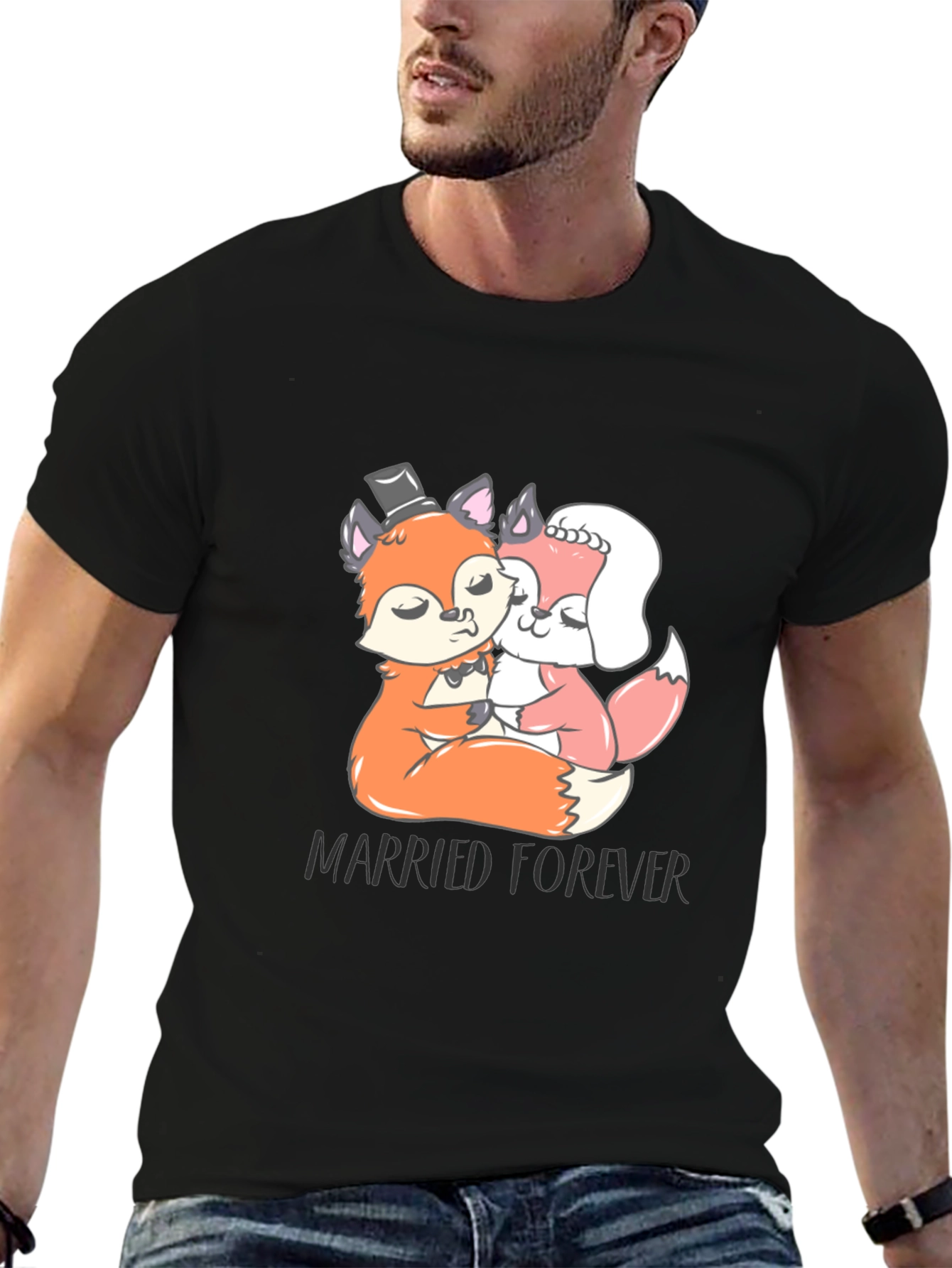 Married Forever Fox T-Shirt Black Crew Neck Tee