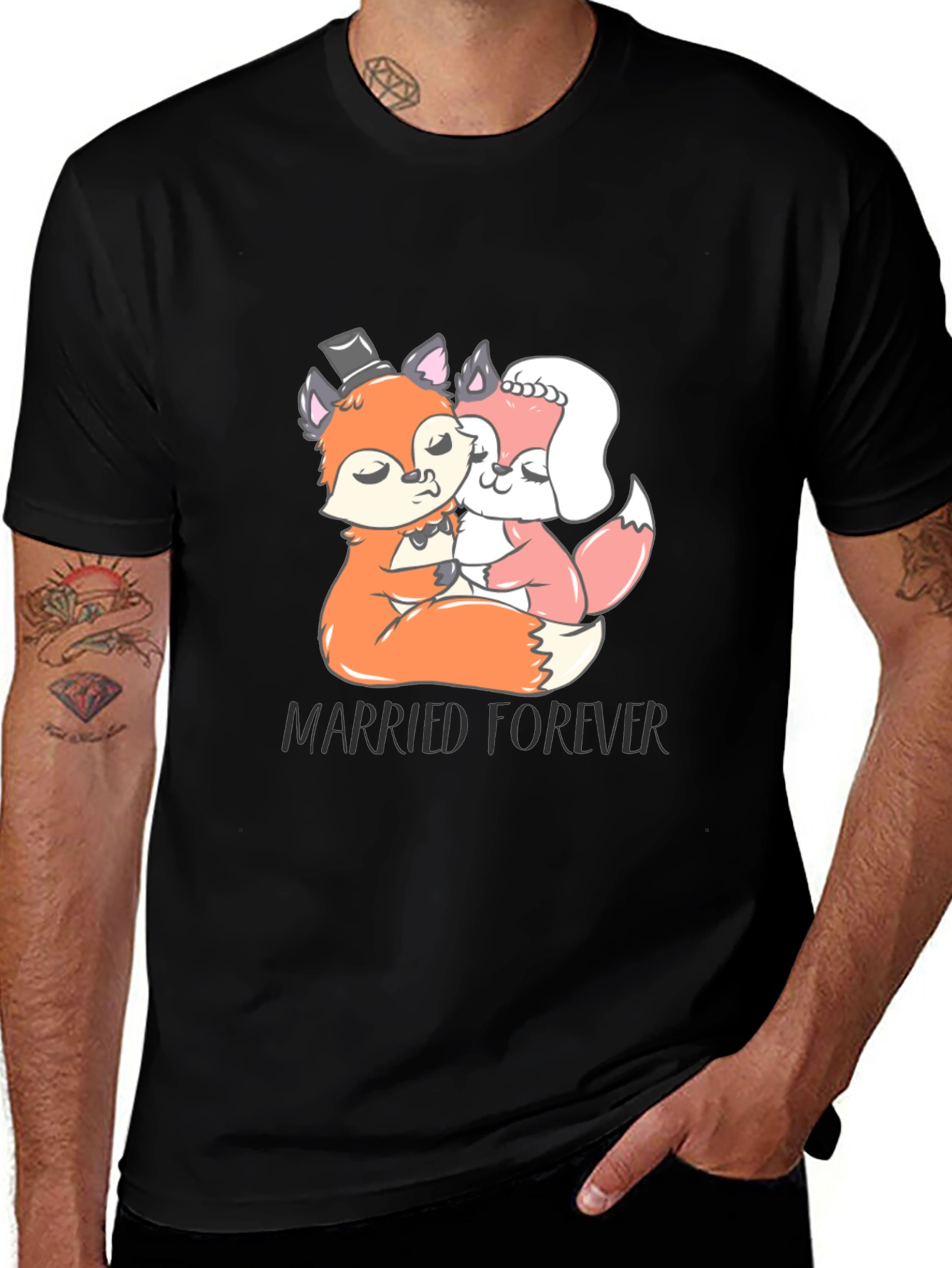Married Forever Fox T-Shirt Black Crew Neck Tee
