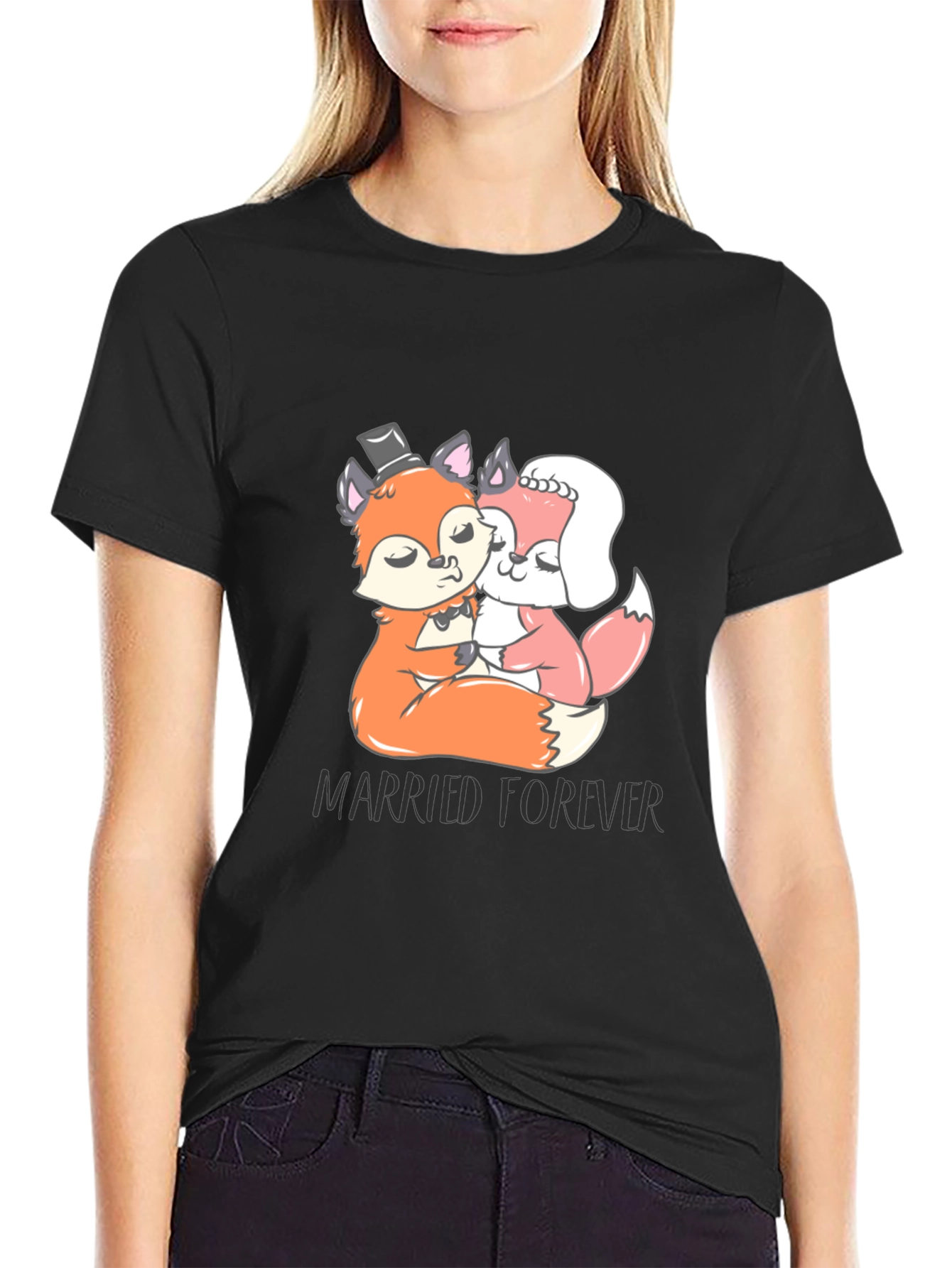 Married Forever Fox T-Shirt Black Crew Neck Tee