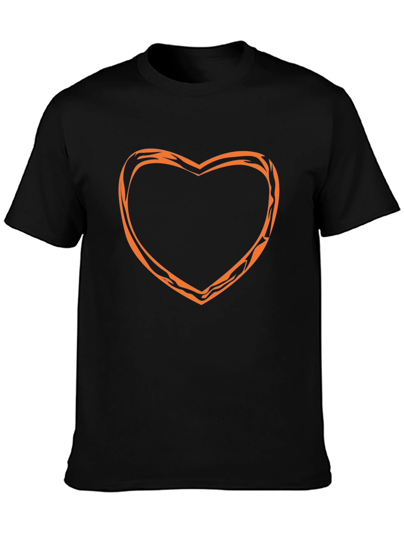 Stylish Black Tee with Orange Heart Outline