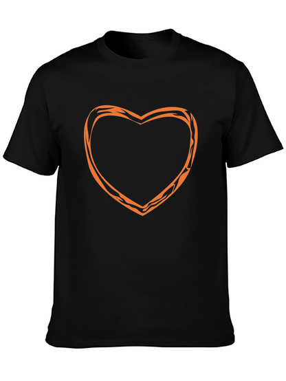 Stylish Black Tee with Orange Heart Outline