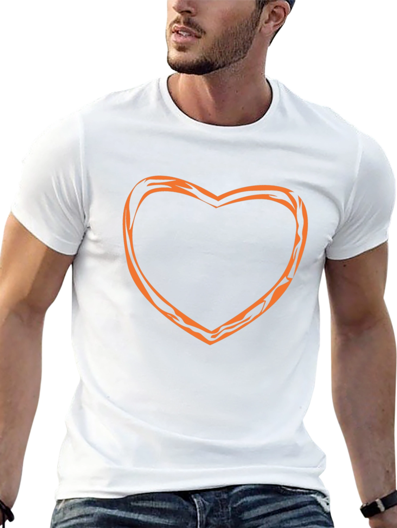 Stylish Black Tee with Orange Heart Outline