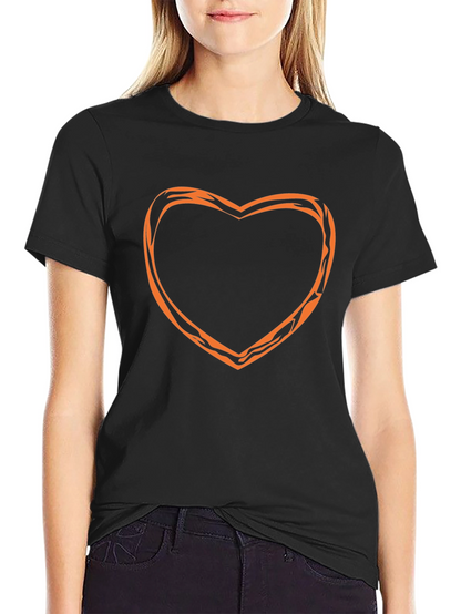 Stylish Black Tee with Orange Heart Outline