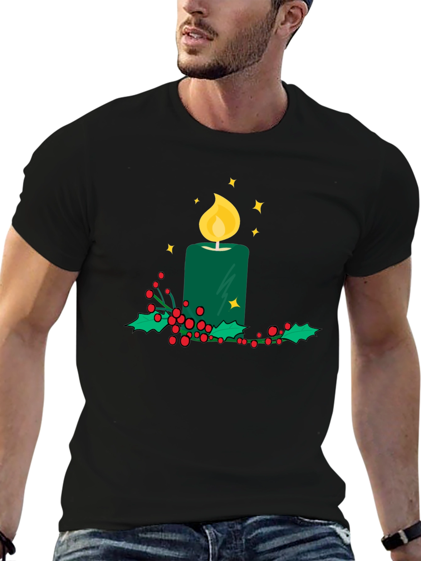 Festive Candle T-Shirt - Holiday Cheer Apparel