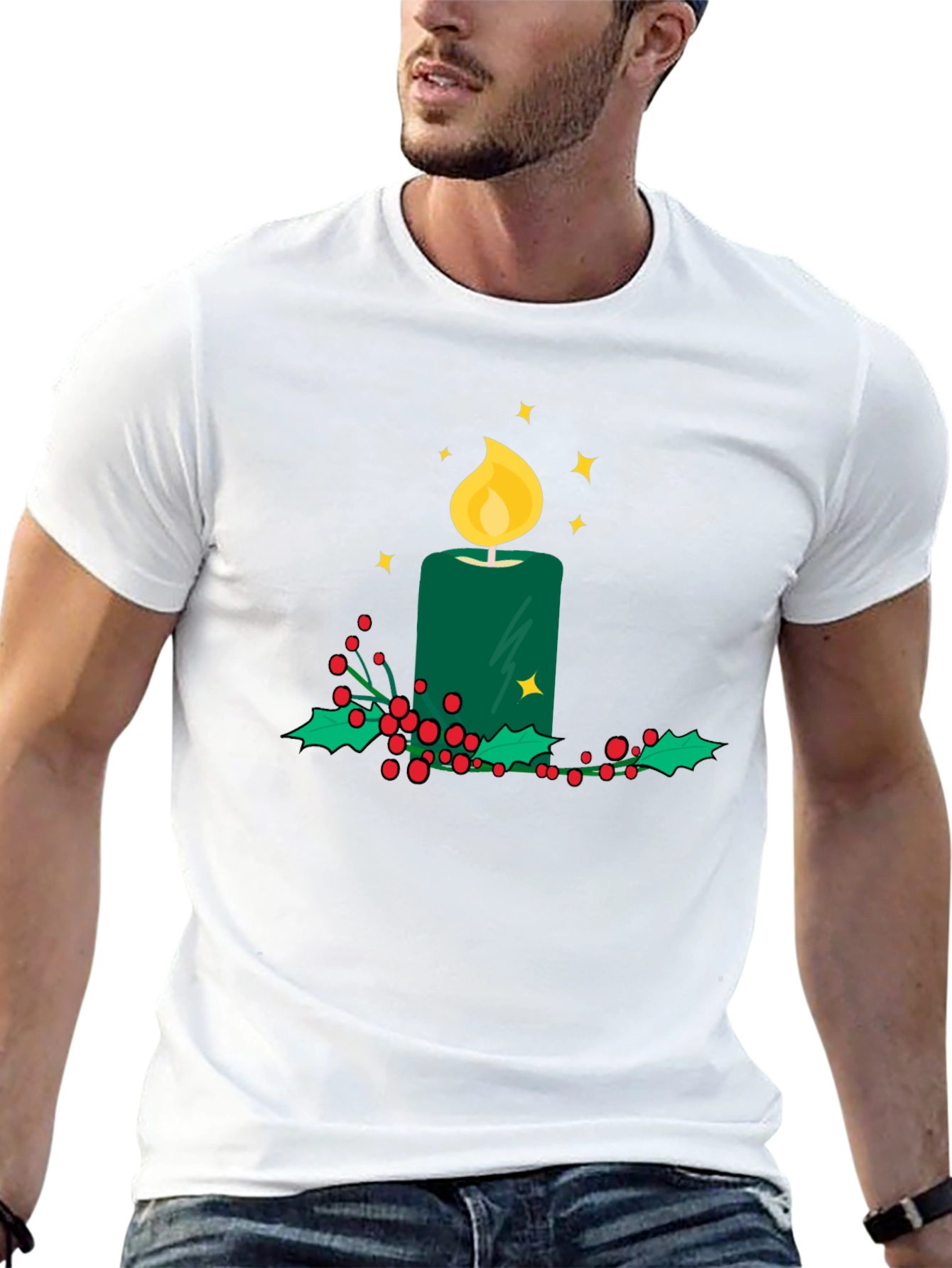 Festive Candle T-Shirt - Holiday Cheer Apparel