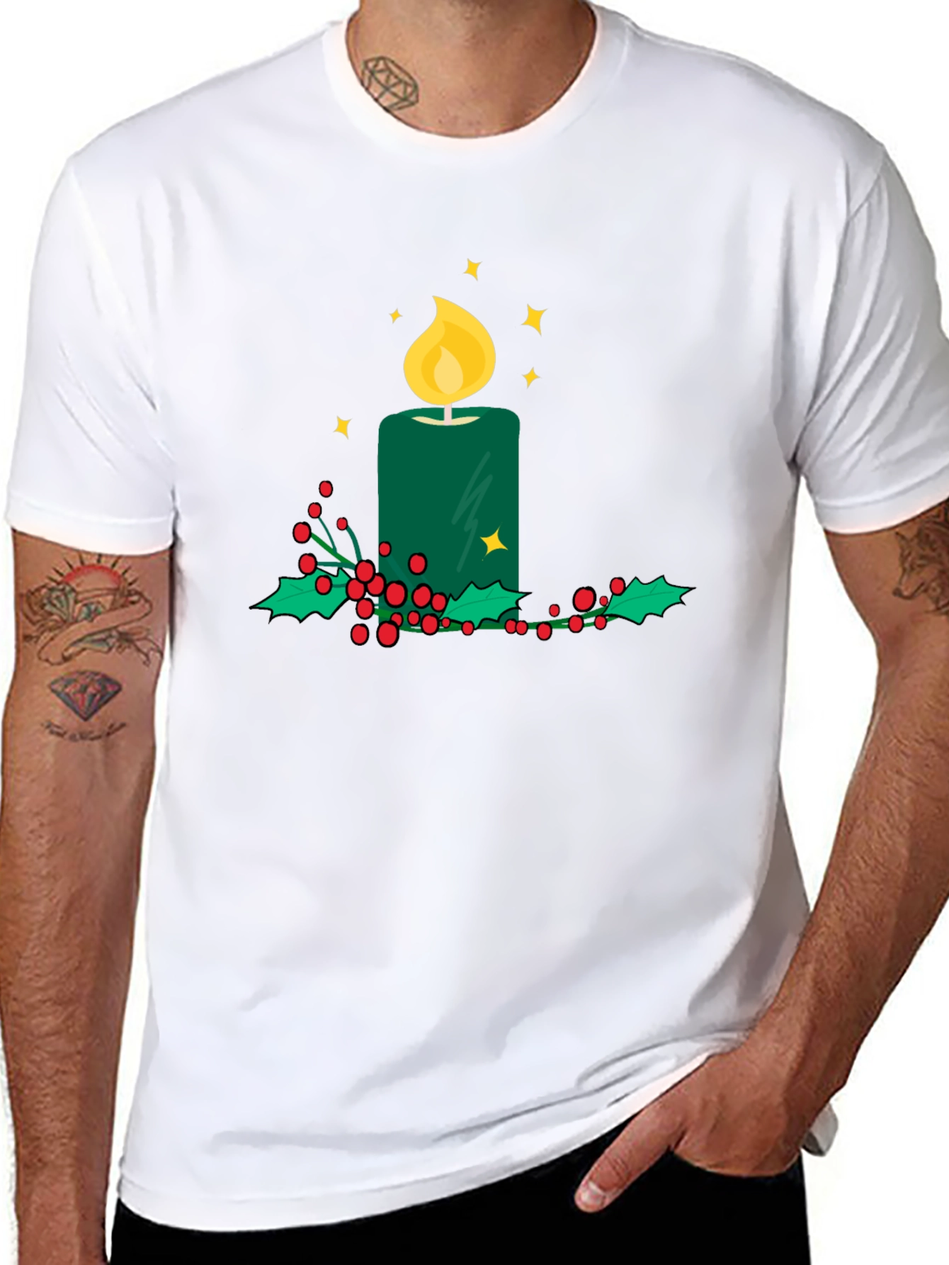 Festive Candle T-Shirt - Holiday Cheer Apparel