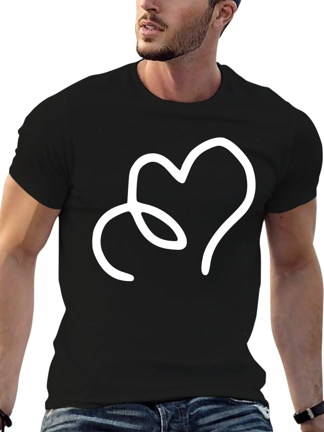 Heart Line Art Black T-Shirt